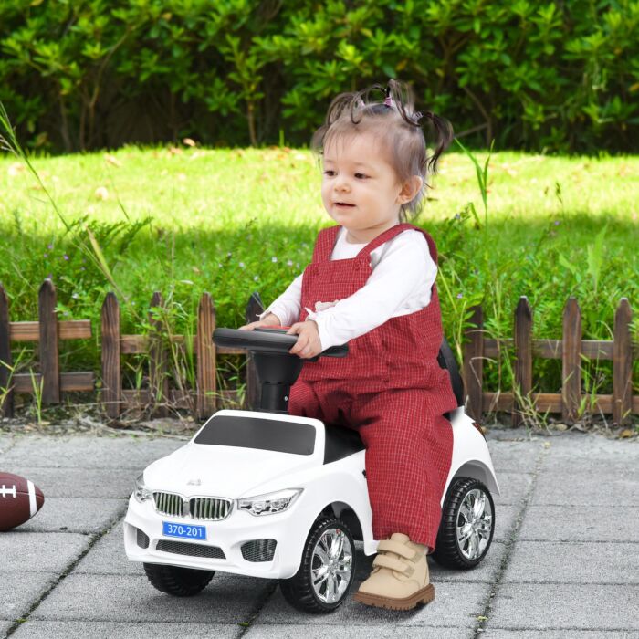 Homcom Ride On Sliding Car Baby Toddler Walker Foot To Floor Slider Stroller W/ Horn Music Working Lights Hidden Storage Big Steering Wheel White