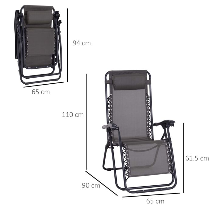 Outsunny Zero Gravity Chair Outdoor Folding & Reclining Sun Lounger With Head Pillow, Grey