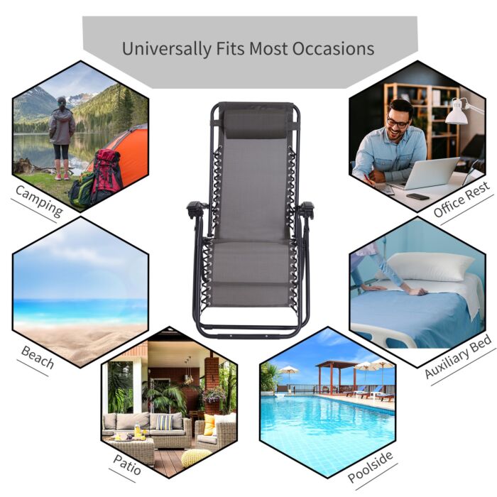 Outsunny Zero Gravity Chair Outdoor Folding & Reclining Sun Lounger With Head Pillow, Grey