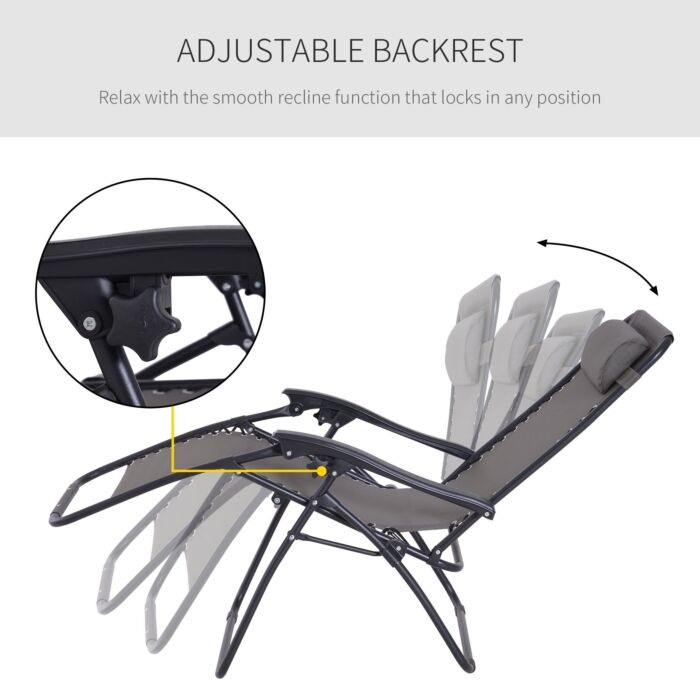 Outsunny Zero Gravity Chair Outdoor Folding & Reclining Sun Lounger With Head Pillow, Grey