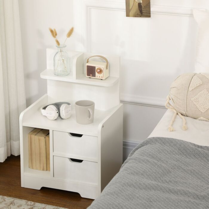 Homcom Bedside Table With 2 Drawers And Storage Shelves For Accent Table Small Cabinet, White