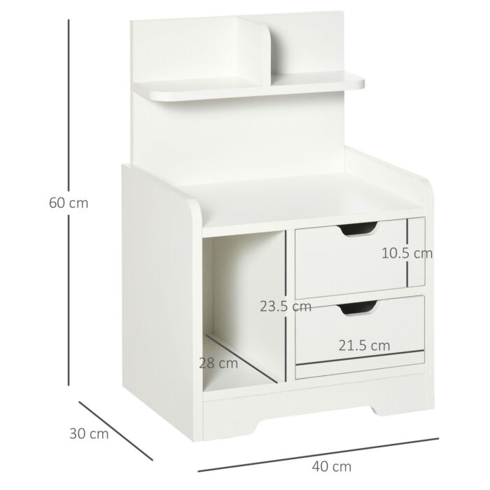 Homcom Bedside Table With 2 Drawers And Storage Shelves For Accent Table Small Cabinet, White