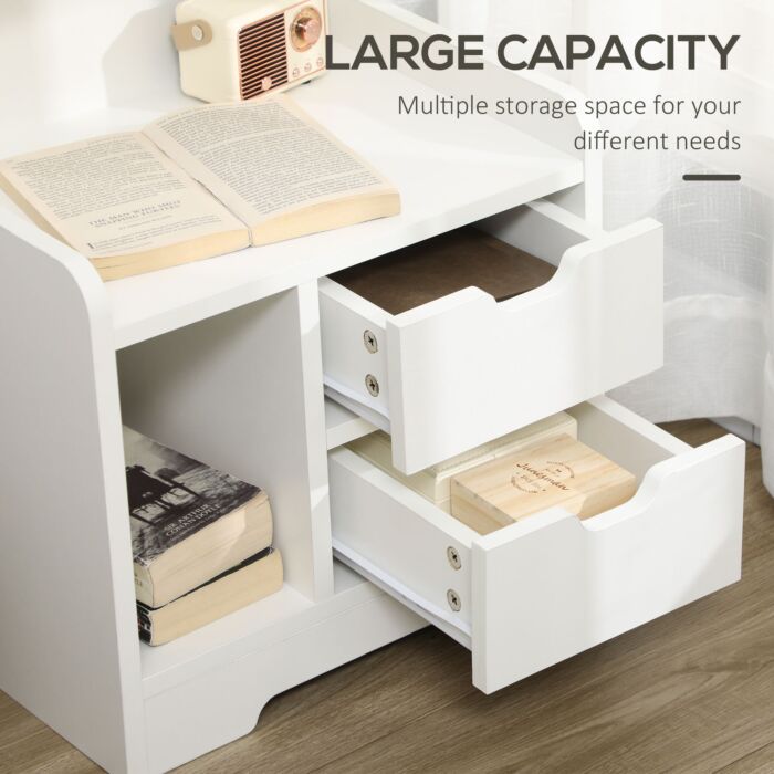 Homcom Bedside Table With 2 Drawers And Storage Shelves For Accent Table Small Cabinet, White