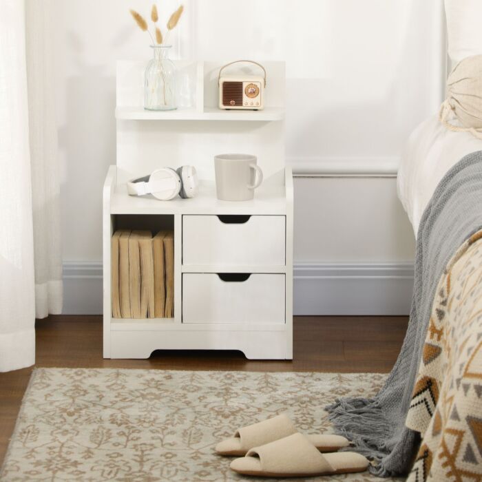 Homcom Bedside Table With 2 Drawers And Storage Shelves For Accent Table Small Cabinet, White