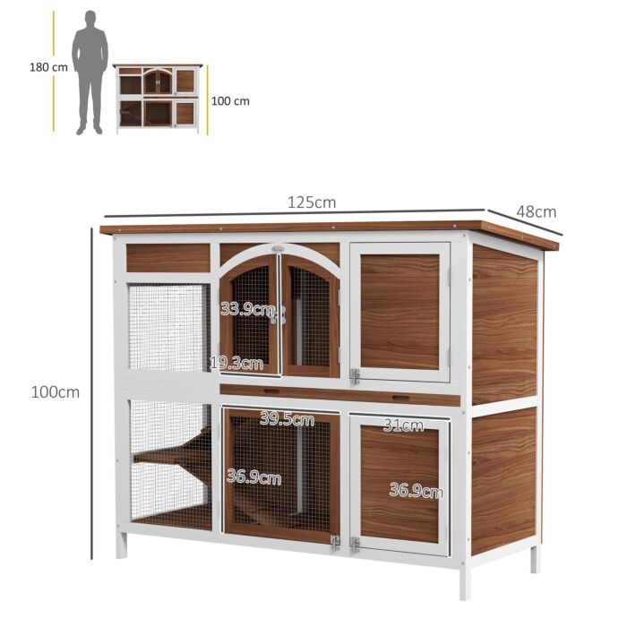 Pawhut Two-tier Wooden Pet Hutch With Openable Roof, Slide-out Tray