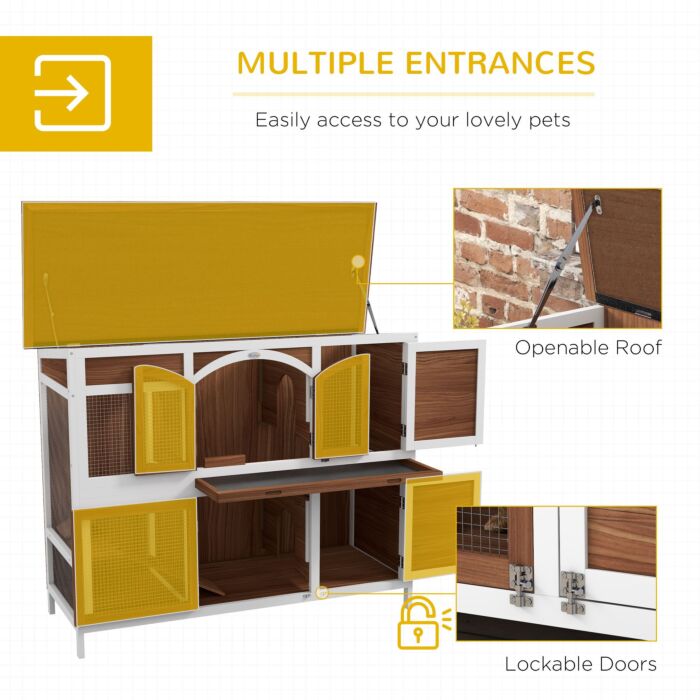 Pawhut Two-tier Wooden Pet Hutch With Openable Roof, Slide-out Tray