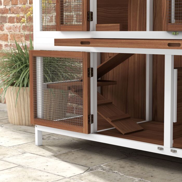 Pawhut Two-tier Wooden Pet Hutch With Openable Roof, Slide-out Tray
