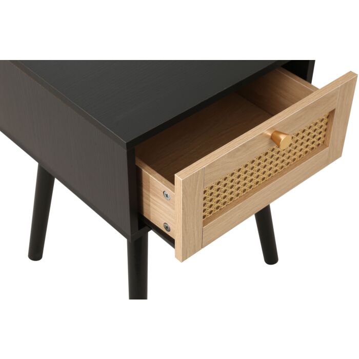 Croxley 1 Drawer Rattan Bedside Black