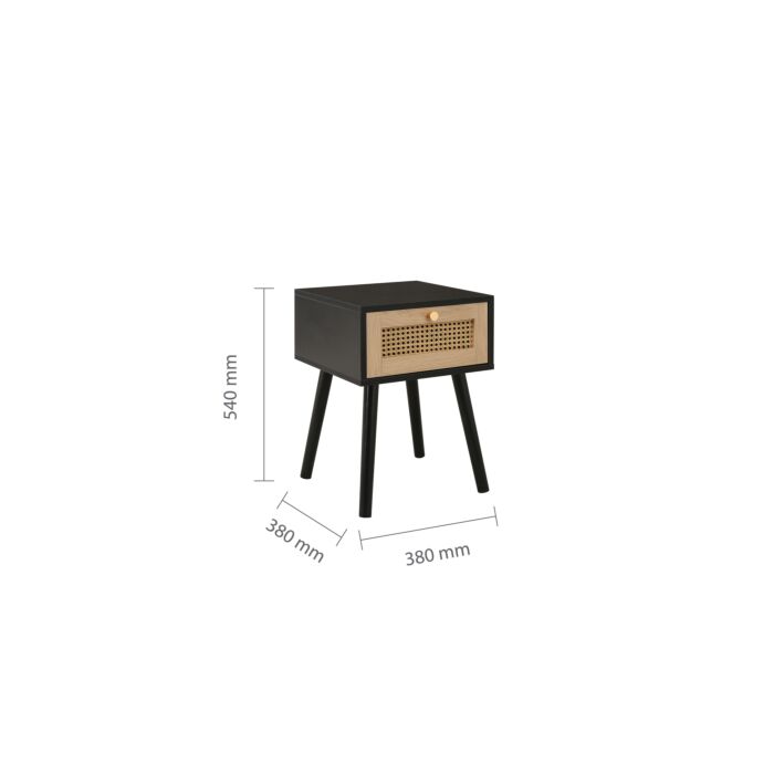 Croxley 1 Drawer Rattan Bedside Black