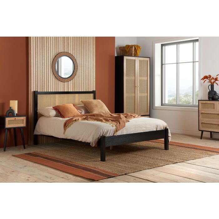 Croxley 1 Drawer Rattan Bedside Black
