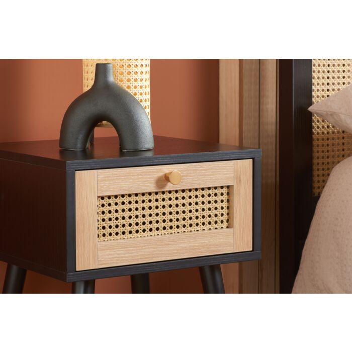 Croxley 1 Drawer Rattan Bedside Black