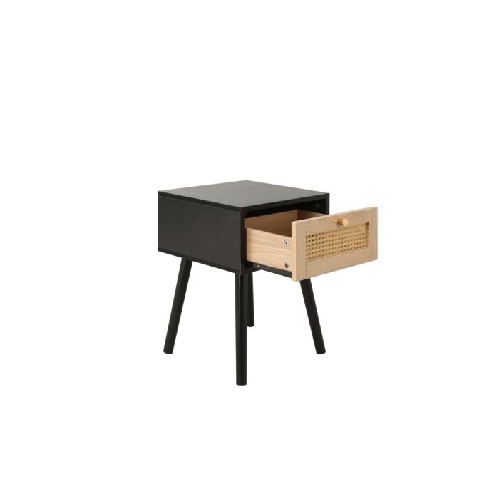Croxley 1 Drawer Rattan Bedside Black