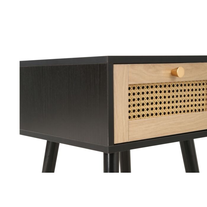 Croxley 1 Drawer Rattan Bedside Black