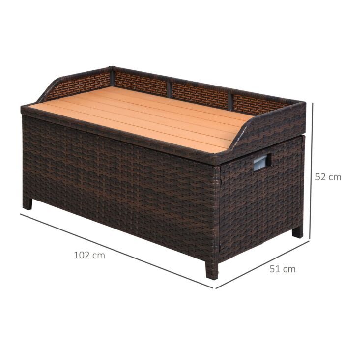 Outsunny Patio Pe Rattan Wicker Storage Basket Box Bench Seat Furniture W/ Cushion Brown