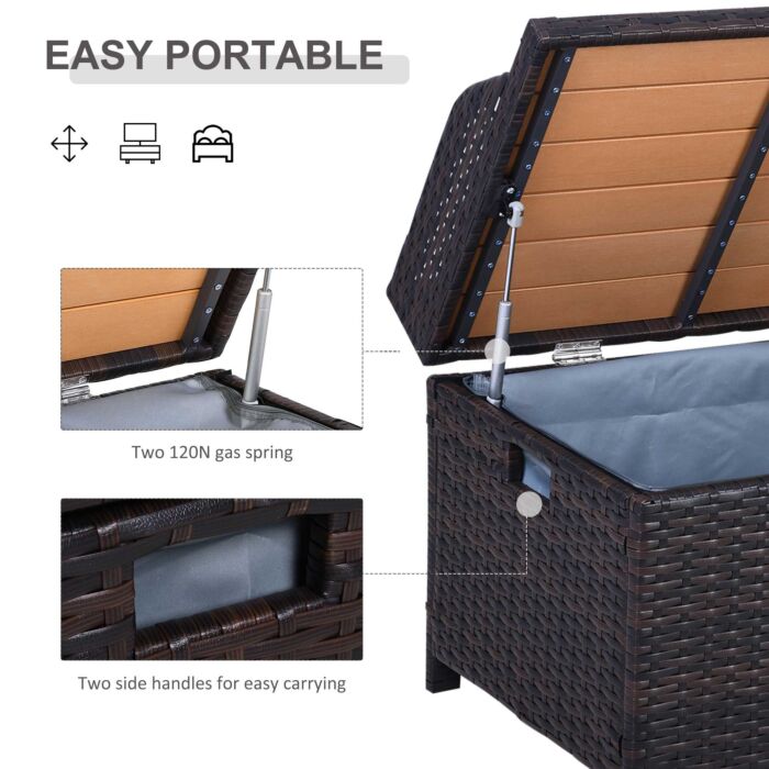 Outsunny Patio Pe Rattan Wicker Storage Basket Box Bench Seat Furniture W/ Cushion Brown