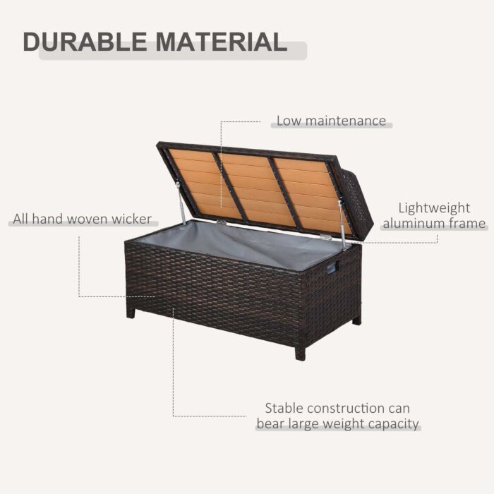 Outsunny Patio Pe Rattan Wicker Storage Basket Box Bench Seat Furniture W/ Cushion Brown