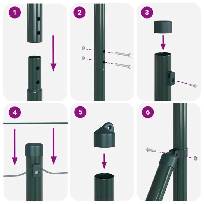 Vidaxl Hexagon Fence Green 1.6x50 M Steel, Vidaxl Fence Posts With Base Plates 13 Pcs Ø32mm 88,5cm Galvanised Steel