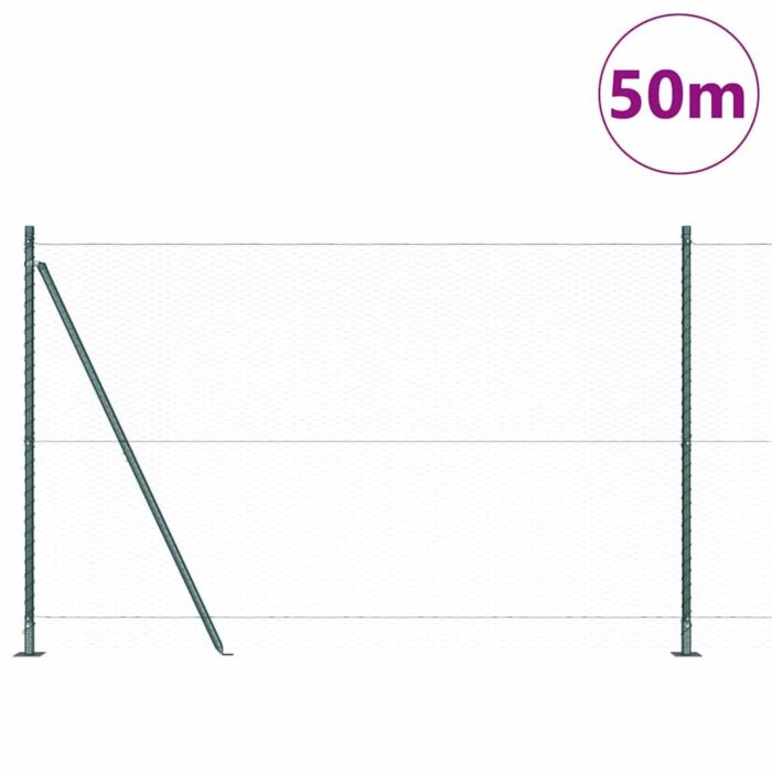 Vidaxl Hexagon Fence Green 1.6x50 M Steel, Vidaxl Fence Posts With Base Plates 13 Pcs Ø32mm 88,5cm Galvanised Steel