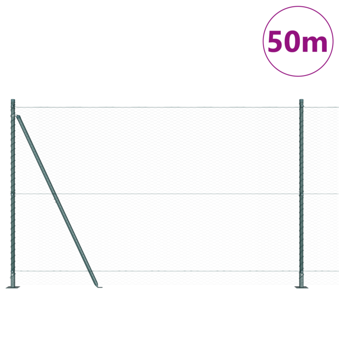 Vidaxl Hexagon Fence Green 1.6x50 M Steel, Vidaxl Fence Posts With Base Plates 13 Pcs Ø32mm 88,5cm Galvanised Steel