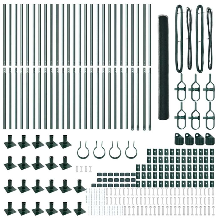 Vidaxl Hexagon Fence Green 1.6x50 M Steel, Vidaxl Fence Posts With Base Plates 13 Pcs Ø32mm 88,5cm Galvanised Steel