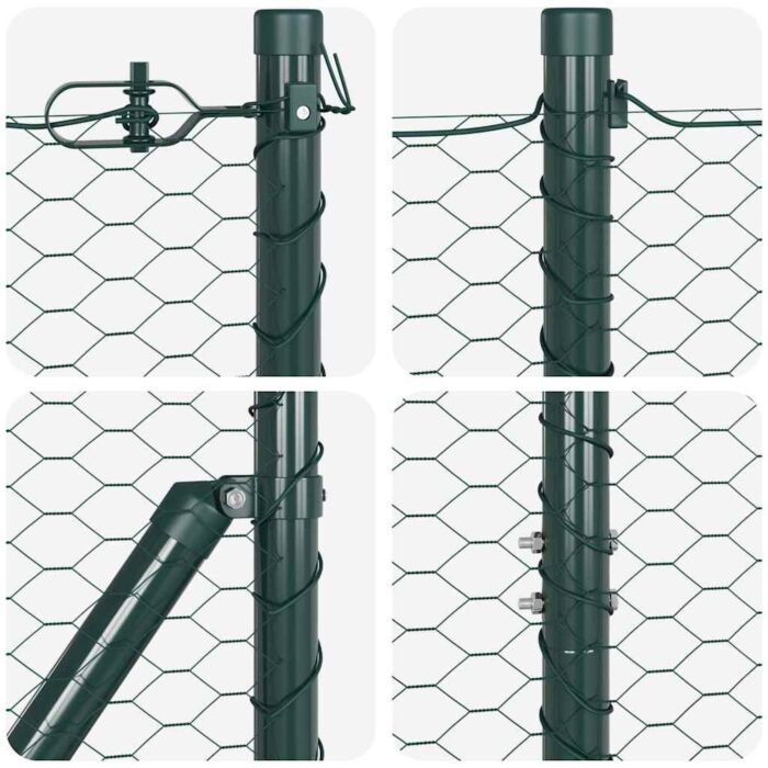 Vidaxl Hexagon Fence Green 1.6x50 M Steel, Vidaxl Fence Posts With Base Plates 13 Pcs Ø32mm 88,5cm Galvanised Steel