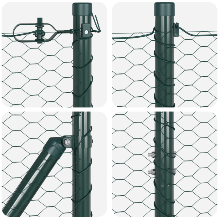 Vidaxl Hexagon Fence Green 1.6x50 M Steel, Vidaxl Fence Posts With Base Plates 13 Pcs Ø32mm 88,5cm Galvanised Steel