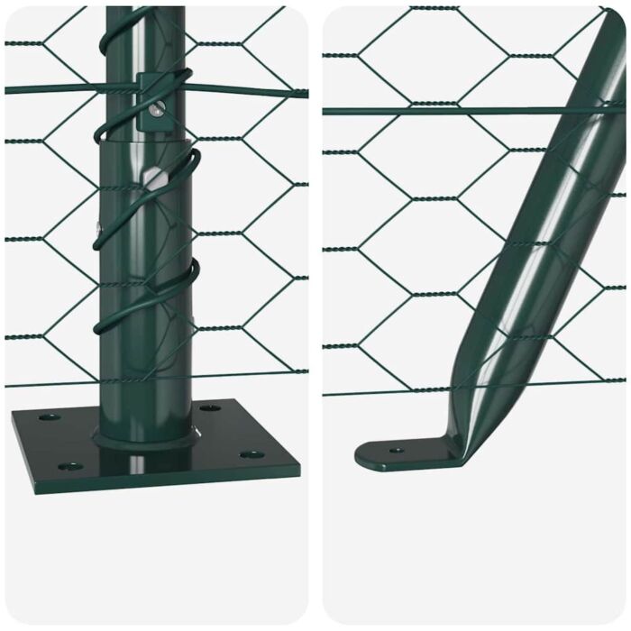 Vidaxl Hexagon Fence Green 1.6x50 M Steel, Vidaxl Fence Posts With Base Plates 13 Pcs Ø32mm 88,5cm Galvanised Steel