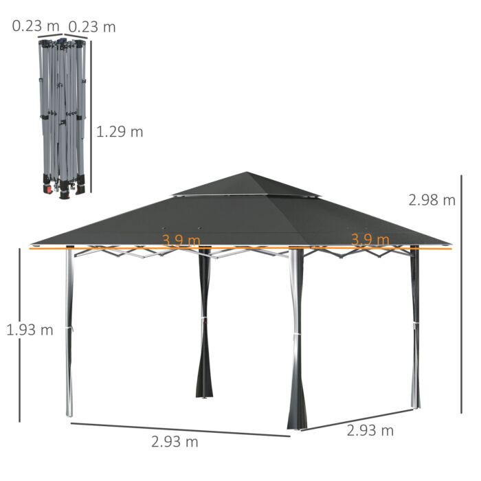 Outsunny 4 X 4m Pop-up Gazebo Double Roof Canopy Tent With Roller Bag & Adjustable Legs Outdoor Party, Steel Frame, Dark Grey
