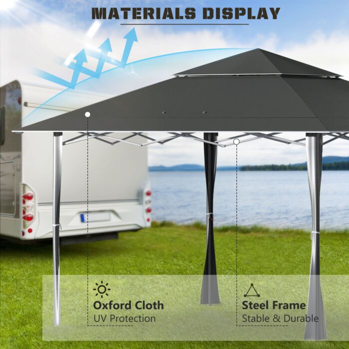 Outsunny 4 X 4m Pop-up Gazebo Double Roof Canopy Tent With Roller Bag & Adjustable Legs Outdoor Party, Steel Frame, Dark Grey