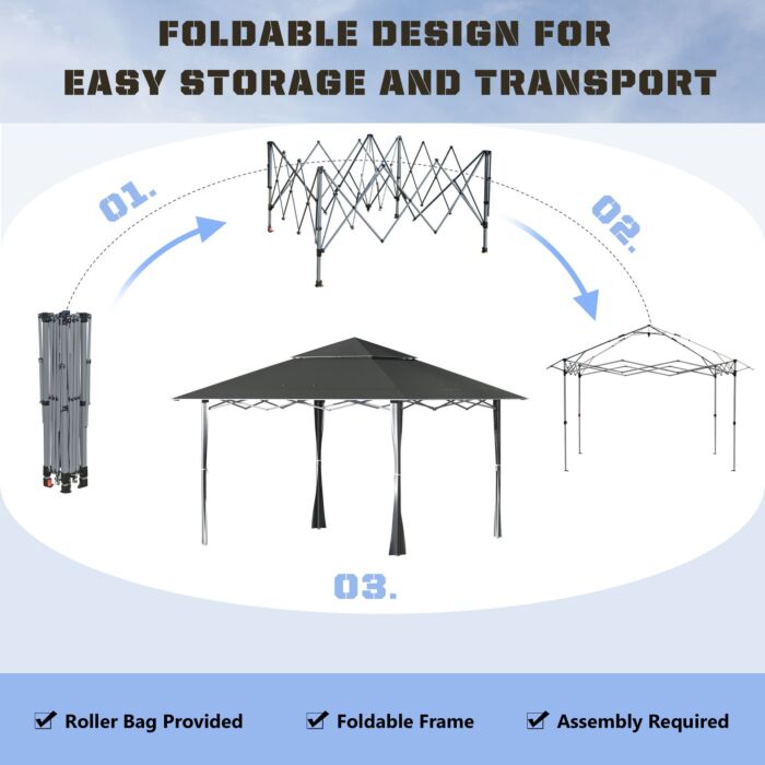 Outsunny 4 X 4m Pop-up Gazebo Double Roof Canopy Tent With Roller Bag & Adjustable Legs Outdoor Party, Steel Frame, Dark Grey