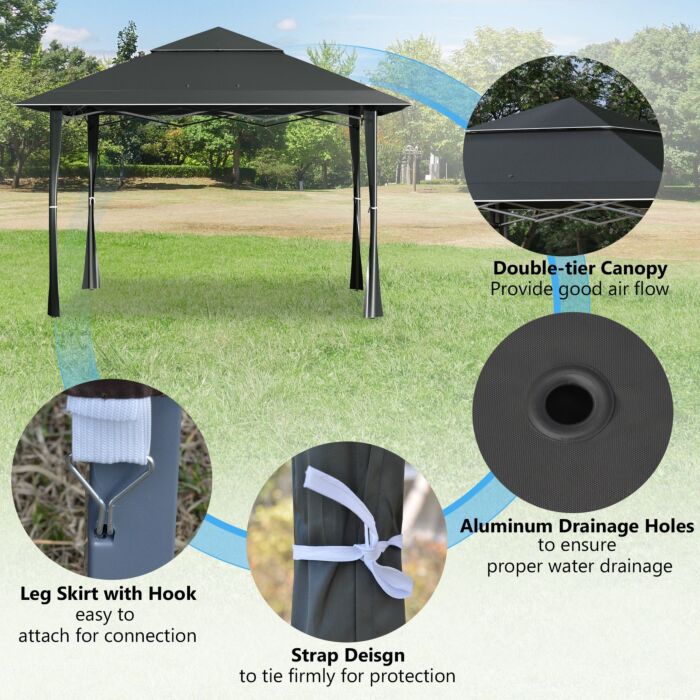 Outsunny 4 X 4m Pop-up Gazebo Double Roof Canopy Tent With Roller Bag & Adjustable Legs Outdoor Party, Steel Frame, Dark Grey