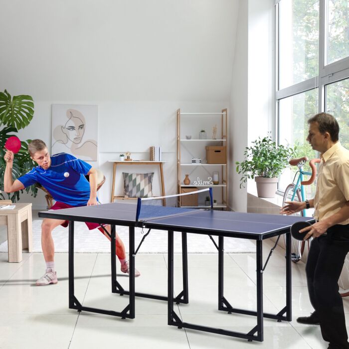 Homcom Folding Mini Table Tennis/ping Pong Table Set-black/blue