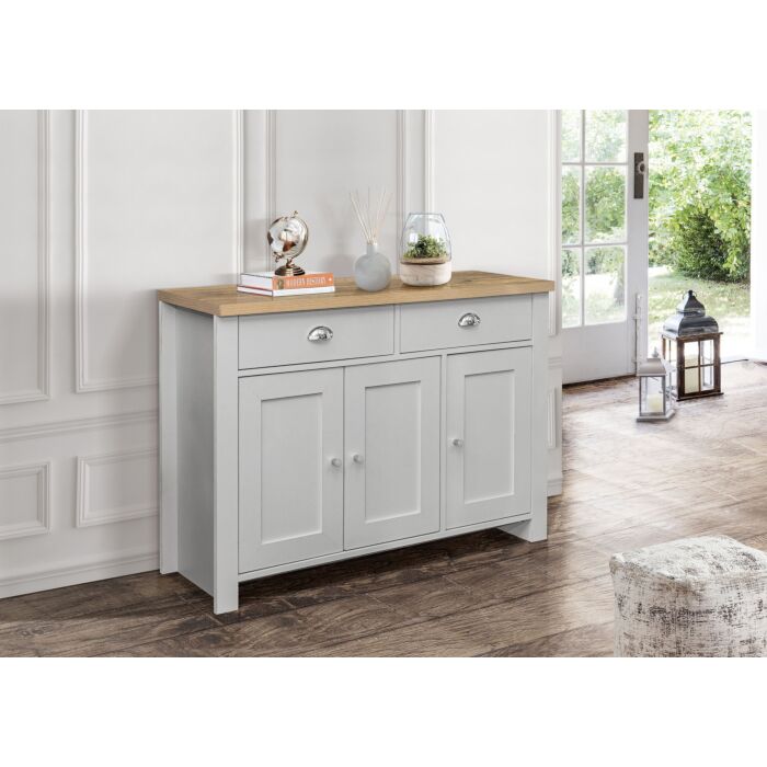 Highgate 3 Door 2 Drawer Sideboard Grey & Oak