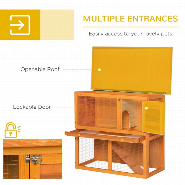 Pawhut 2-tier Rabbit Hutch Wooden Guinea Pig Hutch Double Decker Pet Cage Run With Sliding Tray Opening Top