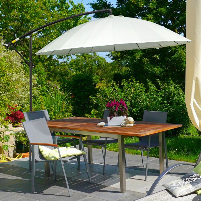 Outsunny 3(m) Cantilever Shanghai Parasol Garden Hanging Banana Sun Umbrella With Crank Handle, 18 Sturdy Ribs And Cross Base, Off-white