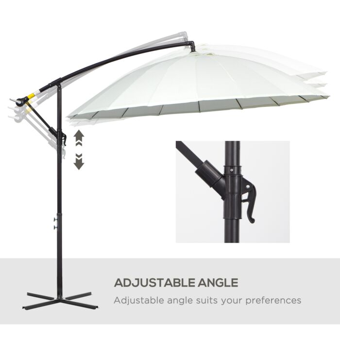 Outsunny 3(m) Cantilever Shanghai Parasol Garden Hanging Banana Sun Umbrella With Crank Handle, 18 Sturdy Ribs And Cross Base, Off-white