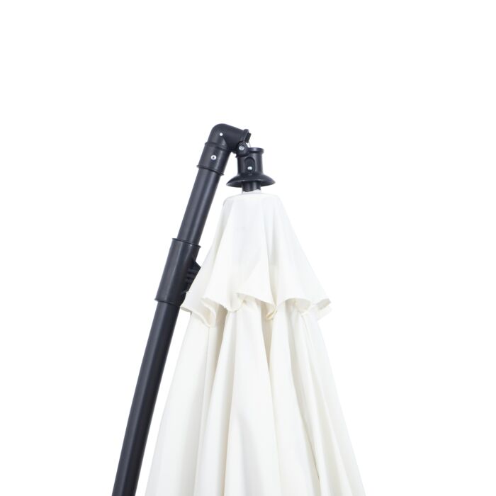 Outsunny 3(m) Cantilever Shanghai Parasol Garden Hanging Banana Sun Umbrella With Crank Handle, 18 Sturdy Ribs And Cross Base, Off-white