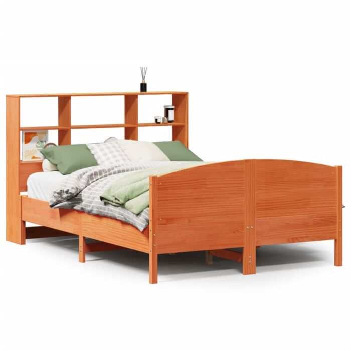 Vidaxl Bookcase Bed Without Mattress Wax Brown 150x200 Cm King Size Solid Wood Pine
