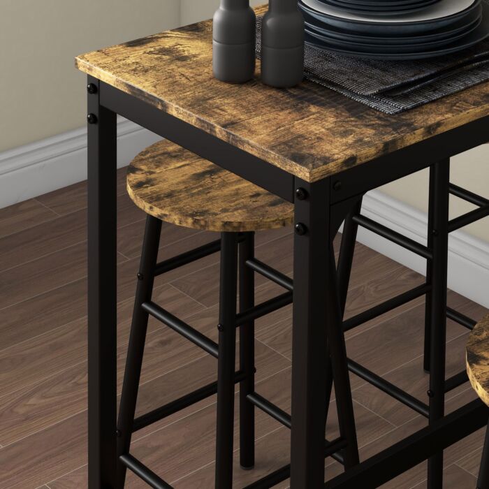 Homcom 5 Piece Bar Table Set With 4 Stools, Industrial Bar Table And Stool Set, Dining Table And Chair Set, Rustic Brown