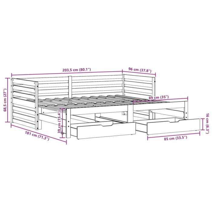 Vidaxl Daybed With Drawers Without Mattress 90x200 Cm Solid Wood