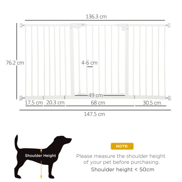 Pawhut Dog Gate Stair Gate Pressure Fit Pets Barrier Auto Close For Doorway Hallway, 74-148cm Wide Adjustable, White