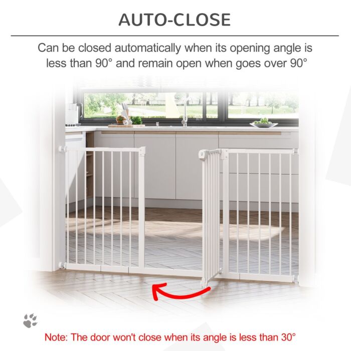 Pawhut Dog Gate Stair Gate Pressure Fit Pets Barrier Auto Close For Doorway Hallway, 74-148cm Wide Adjustable, White