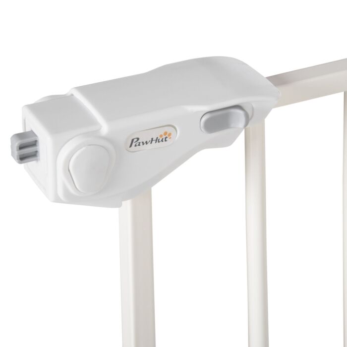 Pawhut Dog Gate Stair Gate Pressure Fit Pets Barrier Auto Close For Doorway Hallway, 74-148cm Wide Adjustable, White