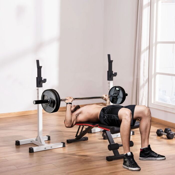 Homcom Heavy Duty Weight Bar Barbell Squat Stand Barbell Rack Spotter, For Home, Gym - Black