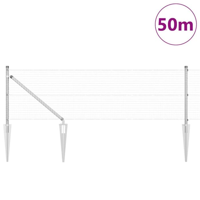 Vidaxl Welded Wire Fence With 13 Spike Posts 0.5x50m Galvanised Steel