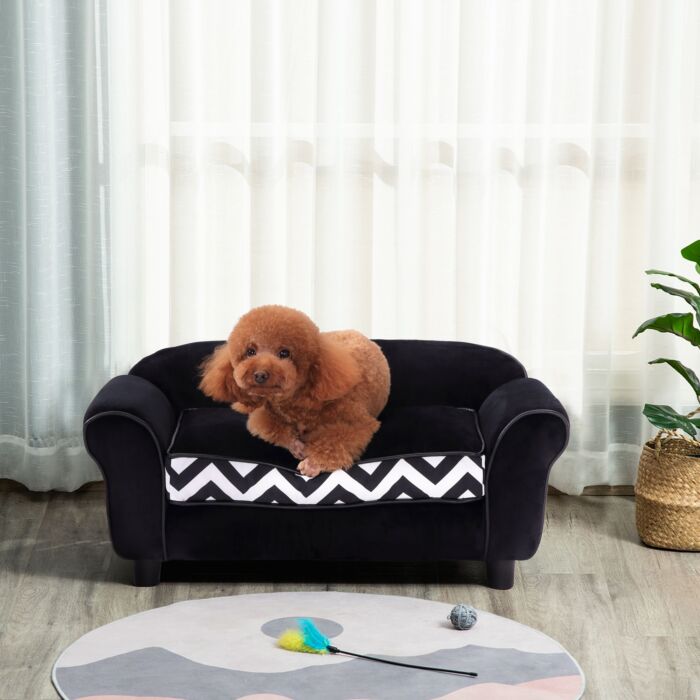 Pawhut Dog Sofa Bed For Xs-sized Dogs, Pet Sofa Cat Sofa With Soft Cushion, Washable Cover, Removable Legs, Wooden Frame - Black