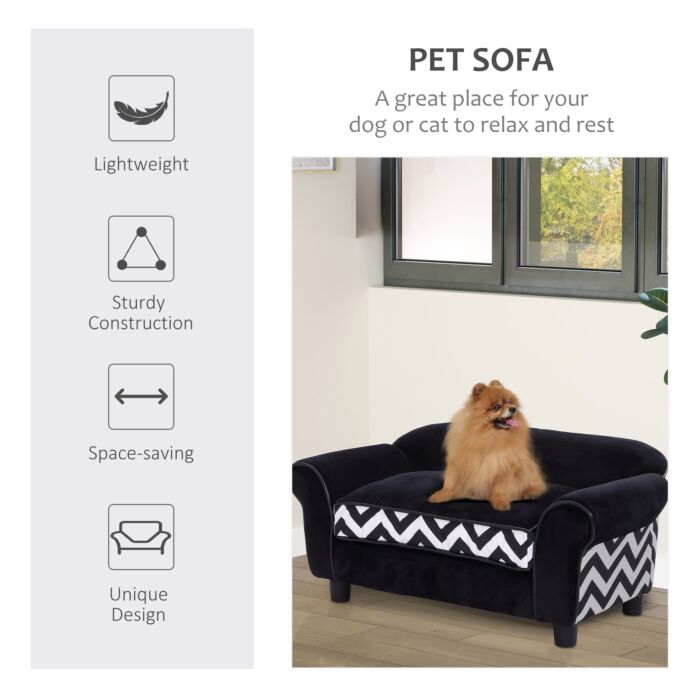 Pawhut Dog Sofa Bed For Xs-sized Dogs, Pet Sofa Cat Sofa With Soft Cushion, Washable Cover, Removable Legs, Wooden Frame - Black