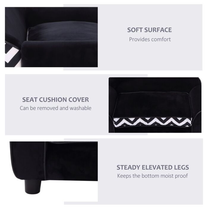 Pawhut Dog Sofa Bed For Xs-sized Dogs, Pet Sofa Cat Sofa With Soft Cushion, Washable Cover, Removable Legs, Wooden Frame - Black