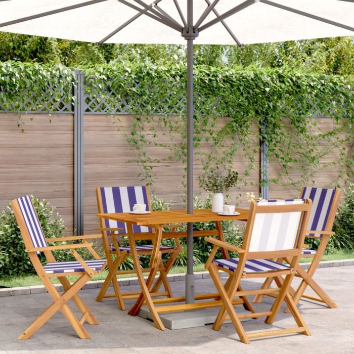 Vidaxl 5 Piece Garden Dining Set Blue And White Fabric And Solid Wood