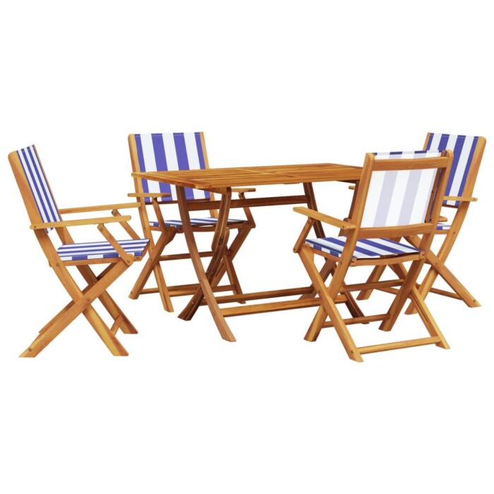 Vidaxl 5 Piece Garden Dining Set Blue And White Fabric And Solid Wood